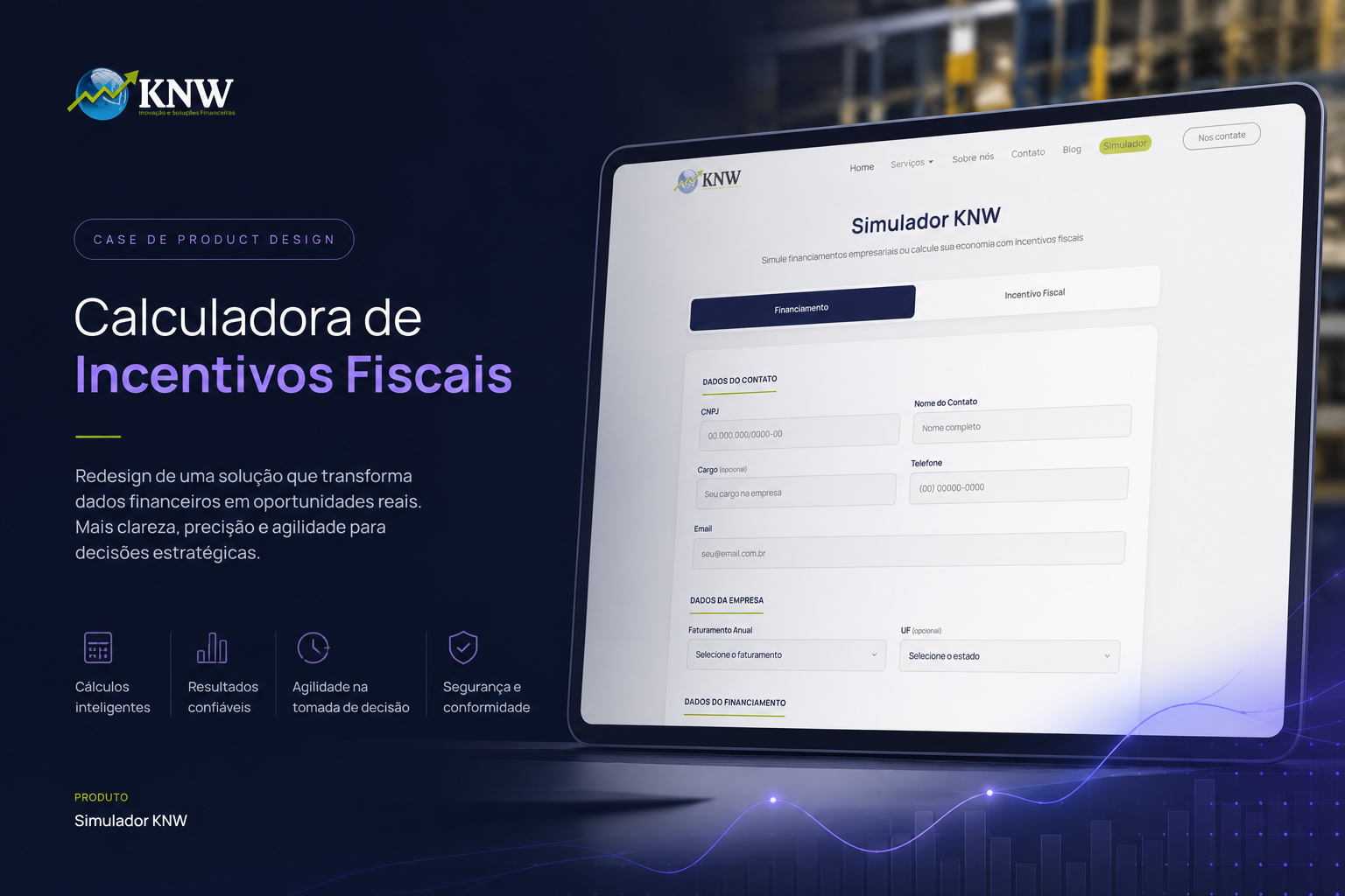 Capa do simulador de incentivos fiscais e financiamentos da KNW