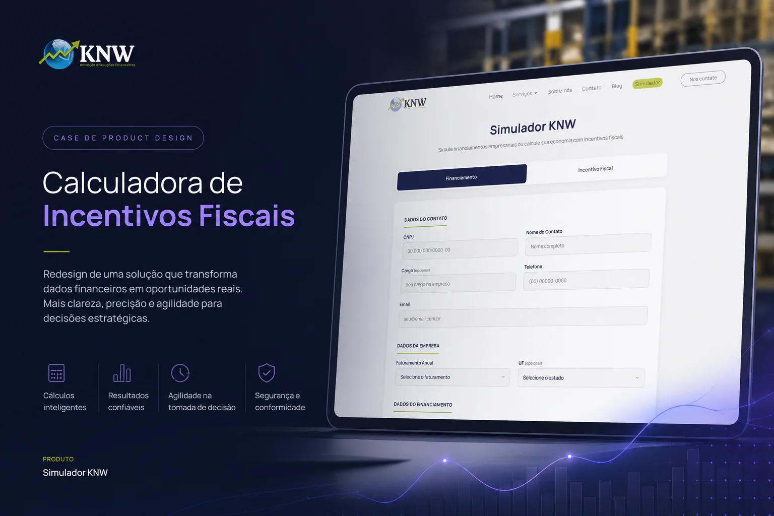 Capa do simulador de incentivos fiscais e financiamentos da KNW